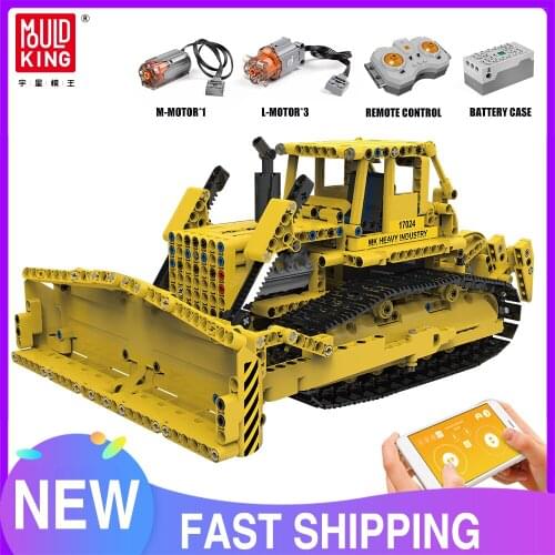 MOULD KING 17024 City Engineering Technical Car The APP Control Bulldozer RC Caterpillar Set Assembly Building Blocks Kid Toys