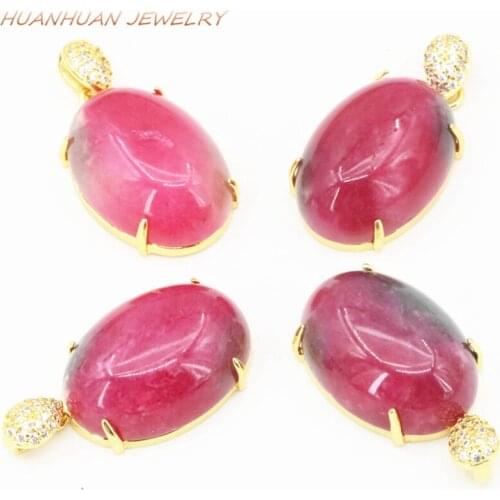 Women Stainless Golden Steel Necklaces & Pendant Chain 18x30mm Red Natural Stone Jades Pendants Chalcedony Zircon Jewelry B3316