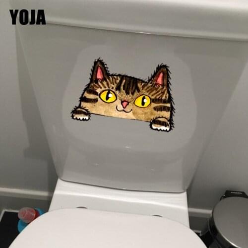 YOJA 19.9*12.8CM Peeping Cartoon Cat Bathroom Decor Toilet Sticker Home Wall Decal T1-0126