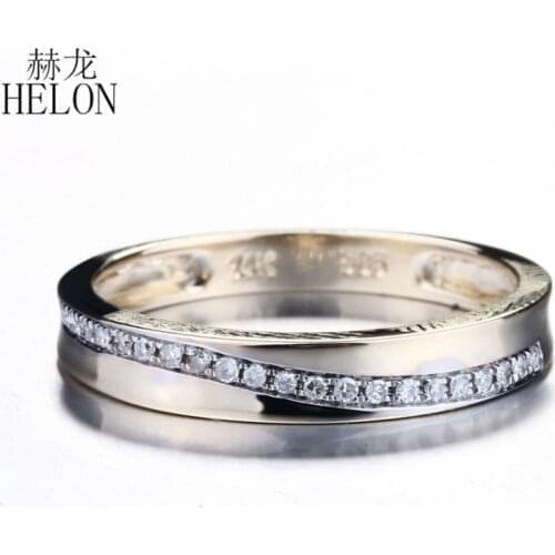 HELON Solid 14k Yellow Gold Half Eternal 0.15CT Natural Diamond Wedding Ring Band Engagement Anniversary Ring Women Fine Jewelry
