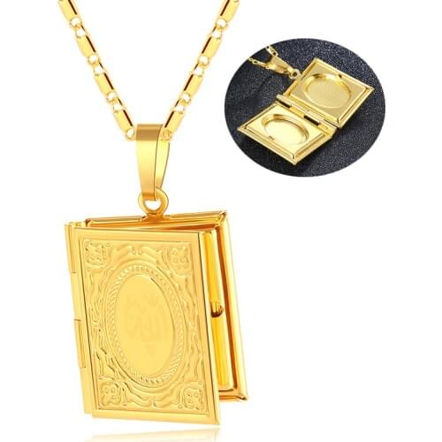 Gold Color Islam Allah Muslim Necklace Quran Koran Book openable Box Pendant With Chain Muhammad Religion Jewelry Gift