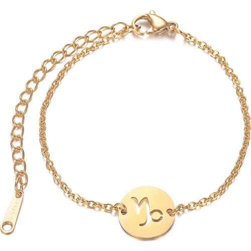 2019 316L Stainless Steel 12 Constellation Zodiac Sign Bracelets Gold Color Adjustable Link Chain Charm Bangle Drop Shipping