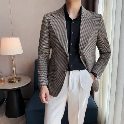 2021 Spring Casual Suits Jacket Wedding Business Blazer Plaid Men Blazers Masculino Streetwear Social Dress Coat Veste Homme
