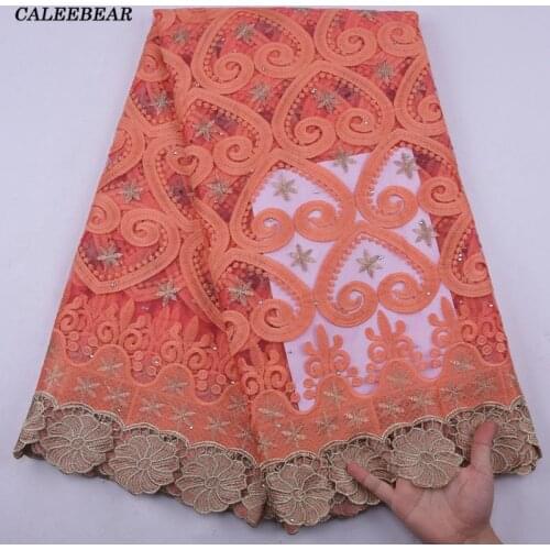 2021 High Quality French Tulle Lace With Stones Peach Lace Fabric Embroidered Nigerian African Lace Fabric For Wowen Dress S2175