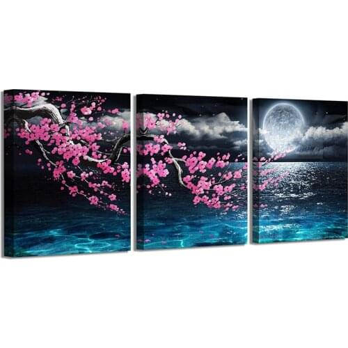 Plum blossom seascape 3pcs Full Square round drill 5D Diy Diamond embroidery Blue Sea Moon Diamond Painting Cross StitchZP-1327