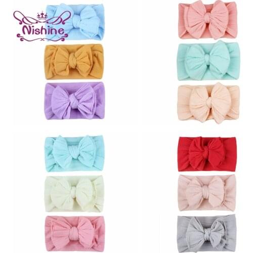 3pcs/lot 18*9 CM Infant Solid Color Striped Nylon Hairband Cute Handmade Bows Elastic Wide Headband Baby Headwear Holiday Gifts