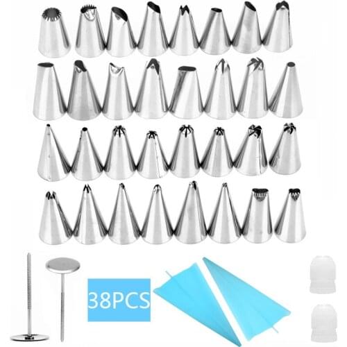 38Pcs Stainless Steel Nozzle Cake Decorating Tips Set Icing Piping Cream Pastry Bag Tool Patisserie Silicone Kitchen Accessories