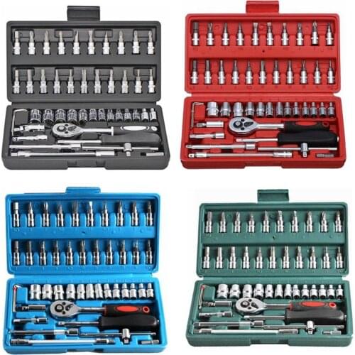 46Pcs/Set Multifunctionl Ratchet Wrench Socket Set Screwdriver Combination Kit with Carry Case Slotted Cross Batch Head Toolbox