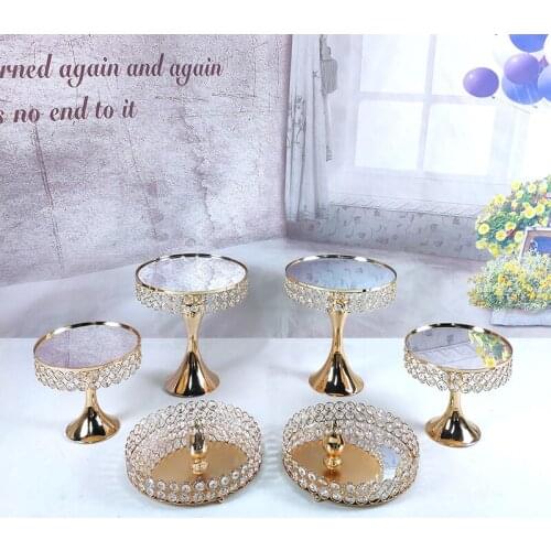 6PCS Gold Mirror Round Metal Wedding Cake Stand Set Birthday Party Dessert Cupcake Pedestal Display Plate Home Decor