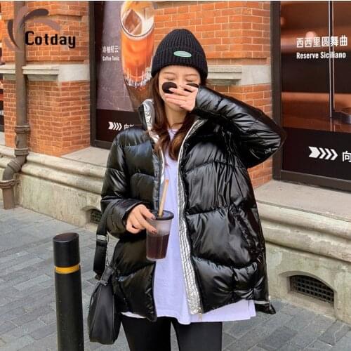 Cotday Bright Skin Half High Collar Black Korean Style Clothing Jacket With Cotton Short Thick Winter Ukraine Jacket Coat