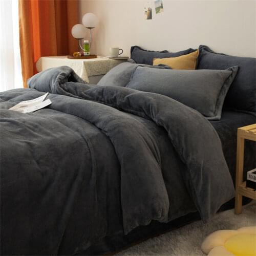 Home Textiles Dark Gray Crystal Velvet Coral Fleece Winter Soft Quilt Cover Keep Warm Plush Duvet Cover Bedding No Pillowcase