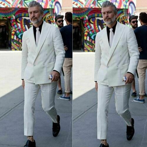 Double-Breasted Linen Suit For Men Formal Prom Dinner Groom Wedding Tuxeds