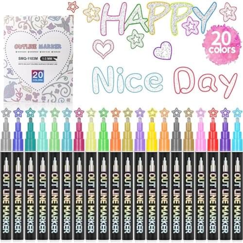 Double-Line Marker Metallic Outline Pen Set 8 Colors Metal Glitter Pen Children Scrapbooking for Art Drawing Painting Doodling