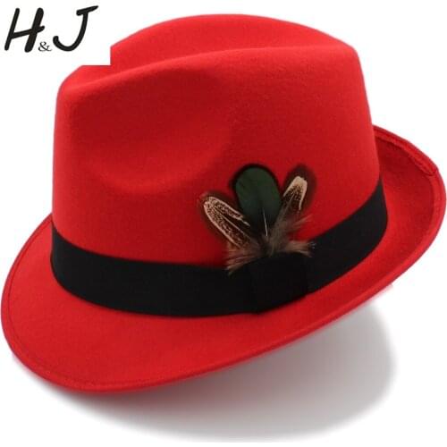 Womens Black Feminino Felt Fedora Hat for Lady Winter Autumn Derby Jazz Hats British Trilby Jazz Hats Leather Size 57cm