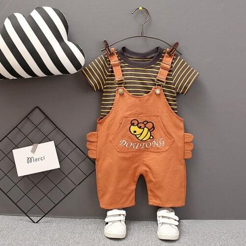 Summer Toddler Boy Clothes Children Cotton Clothing Boys Gentleman T-shirt + Overalls 2 Pcs Sets Costume for Kids Clothes Sets