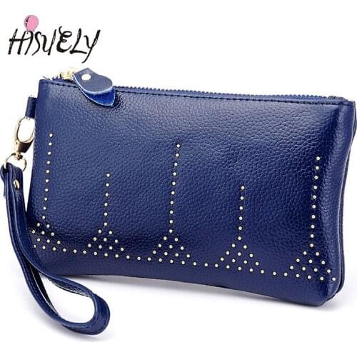 HISUELY Retro Envelope Clutch Women PU Leather Clutch Bag Lady Rivet Punk Handbag Messenger Bags Women bolsa Zipper Wallet