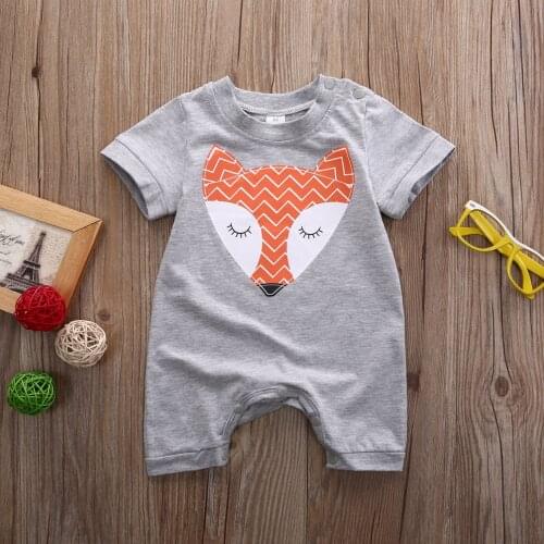 Emmababy Summer Newborn Baby Boy Girl Clothes Cotton Fox Print Short Sleeve Romper Jumpsuit One-Piece Outfit Clothes