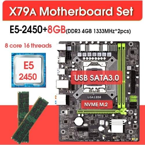 X79A LGA 1356 motherboard set with Xeon E5 2450 2x4GB=8GB 1333MHz DDR3 ECC REG memory