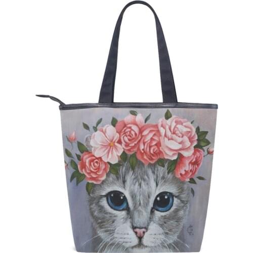 Korean Simple Women Package Elegant Canvas Bag Handbags Literary Shoulder Bags cat prints Casual Shopping Tote Girls Handbag new