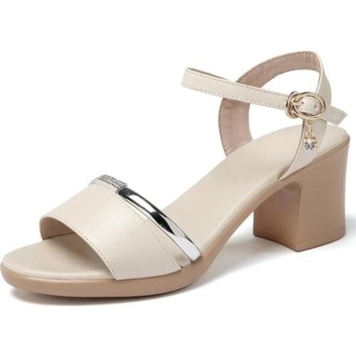 Best Sale 2020 Summer New Genuine Leather Sandals Elegant Temperament Women Fashion Sandals Comfort Non-slip High Heel Sandals