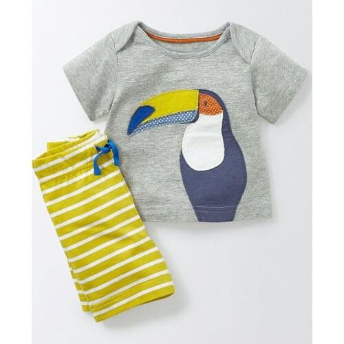 Little Maven New Summer Brand Children Grey Toucan Striped O-neck Quality Cotton Knitted Boys 1-6yrs Casual Short Tshirt Sets