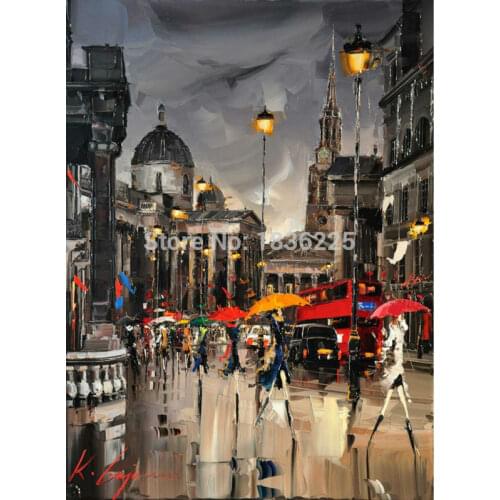 People under umbrella walk on street in the night New york city Modern Living Room Decorative Pictures wall Canvas Painting