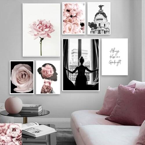 Madrid Bench Girl Pink Rose Peony Wall Art Canvas Painting Nordic Posters And Prints Wall Pictures For Living Room Vintage Decor