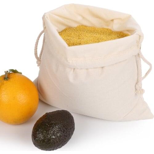 1pcs Reusable Cotton Drawstring Shopping Bag Cotton Produce Bags for Vegetable/Fruit/Rice/Bread Travel Shopper Tote Storage Bags