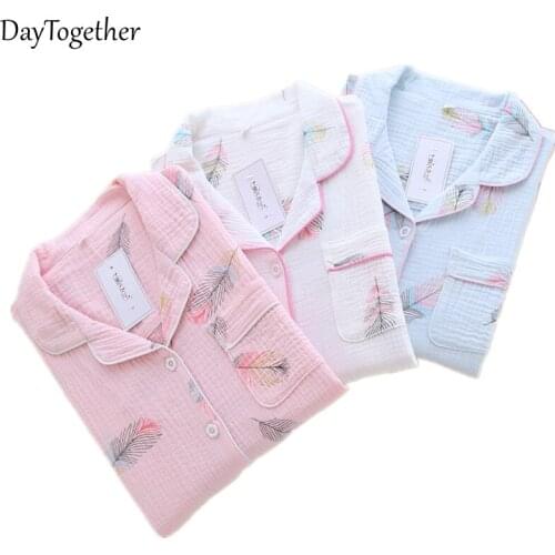 The spring and autumn period and the model of cotton leisure wear cotton ladies pajamas double gauze long-sleeved household