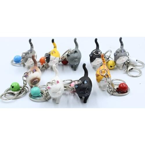 Fashion Cute Cartoon Walking Cat Pendant Key Rings Kitten Pet Key Chain Shake Head Bells Car Bag Keychains Charms Jewelry Gift