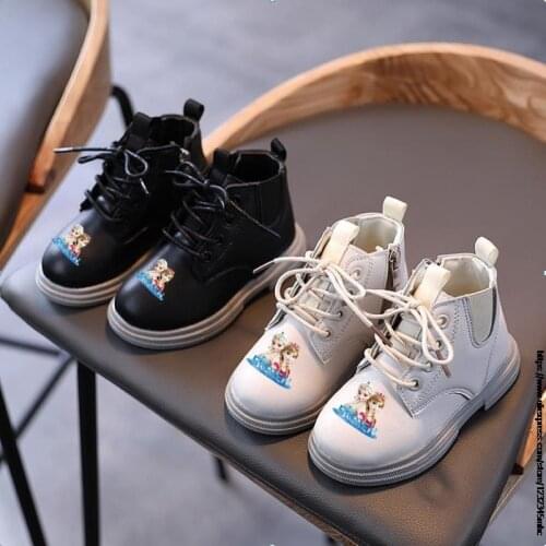 Disney Kids Fashion Boots British Style Boys Leather Martin Boots Girls Booties Waterproof Soft Frozen Elsa Children Stitch Shoe