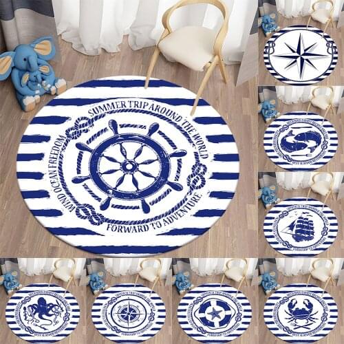 Nautical Round Carpet Living Room Bedroom Childrens Rugs Soft Kitchen Area Rug Non-slip Flannel Carpet Floor Mat