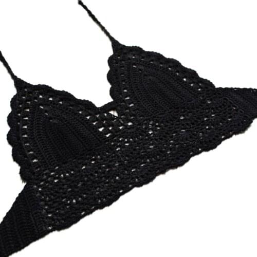 2019 New Summer Knit Crochet Bikini Beach Crop Top Women Bralette Halter Neck Crop Tops
