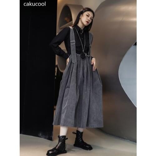 Cakucool 2021 spring and autumn new dark wind designer runway show do old dirty wash thickened loose drape strap skirt