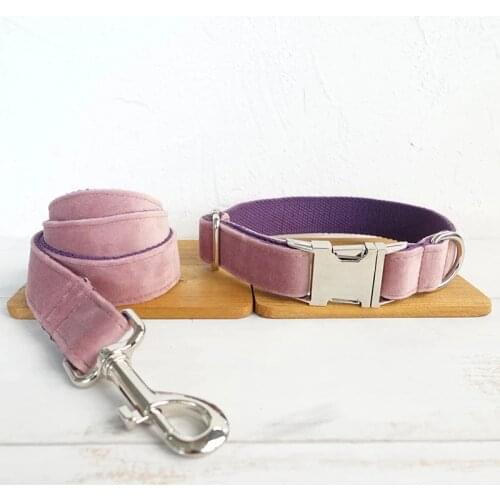 Personalized Design Dog Collar And Leash Set, Free ID Engraving Name, Stylish Thick Velvet Handmade Dog Collar