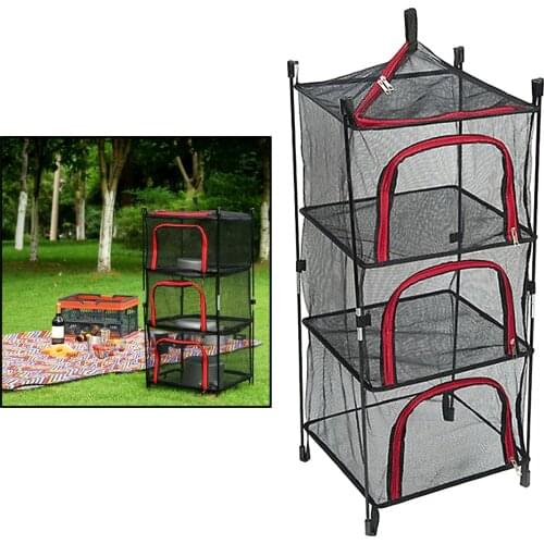 Camping Dry Net Stable 4-Layer Hanging Foldable Drying Rack Mesh Basket