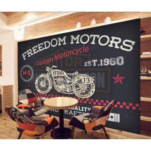 Custom 3d Wall Photo Mural Retro Vintage Motorcycle Racing Wallpaper Blackboard Chalk Graffiti Boxing Wallpaper Internet Bar