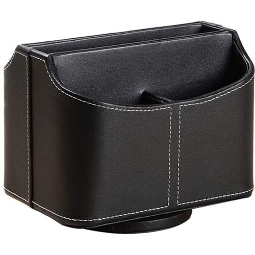 Practical Leather Remote Control Holder,360 Degree Spinning Desk TV Remote Caddy,Bedside Table Organizer for Controller,Media,Ma