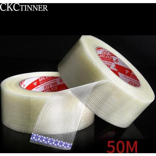 1pcs 1-3CM * 50M strong fiberglass tape single sided tape transparent striped