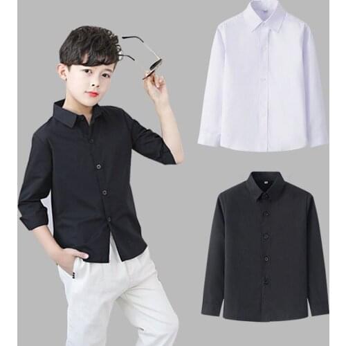 Boys Fashion Long Sleeve Shirts Tops Clothing Kids White Black Single Breasted Blouses Clothes Children Autumn Shirt Boy 4-17 Y