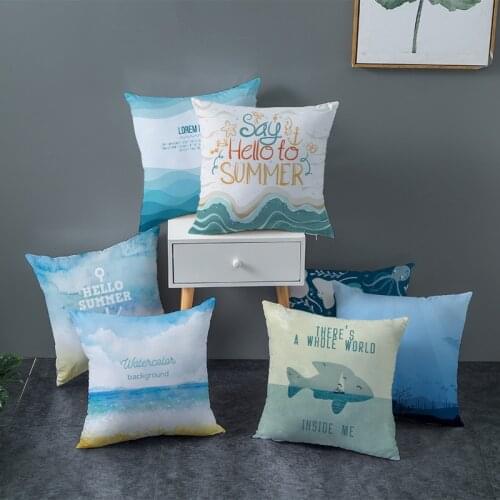 Hand Painted Blue Ocean Anchor Series Home Decoration Polyester Pillow Cover Cojines Decorativos Para Sofa 01-26