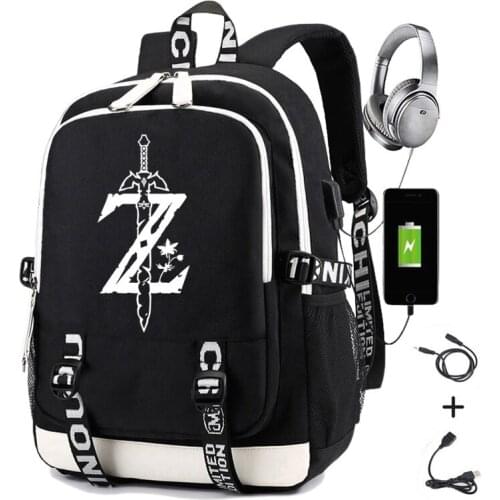 Game Fashion Sword Breath of Wild Backpack for Men Printing Usb Charging School Bag Oxford Women Laptop Travel Backpack