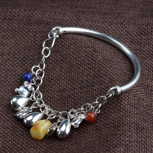 S925 silver bracelet Thai silver craft womens bracelet fashion silver inlaid beeswax lapis lazuli silver bracelet