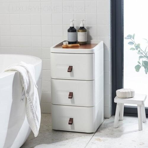 Modern Fashion Popular Nordic Ins Design Home Furniture White Plastic Leather Wood Bedside Side Table Storage Rack Organizer 1PC