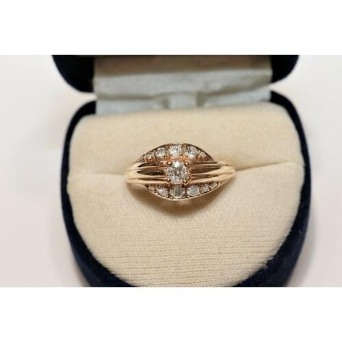 OLD ORIGINAL VINTAGE 14K GOLD NATURAL DIAMOND DECORATED PRETTY RING