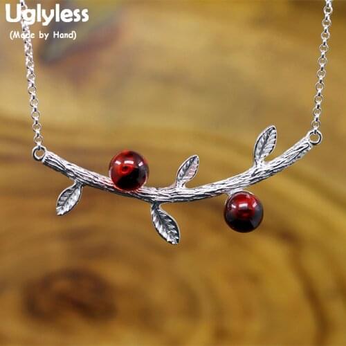 Uglyless Handmade Lovely Branch Necklaces for Women Garnet Red Fruits Chokers Real 925 Sterling Silver Thin Chains Jewelry C109
