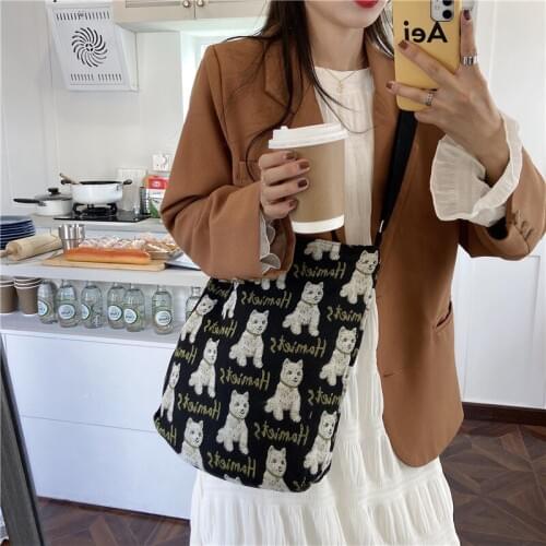 Vintage Style Womens Bag Cartoon Dog Print Canvas Bag For Women 2020 Shoulder Bag Casual Tote Bags Womens Crossbody Bag Bolsas