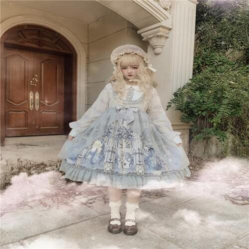 Palace princess sweet lolita dress vintage peter pan collar high waist printing victorian dress kawaii girl gothic lolita op cos