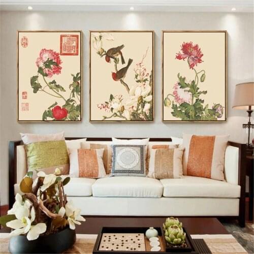 Chinese Style Flower and Birds Art Vintage Canvas Poster Picture Wall Home Decor