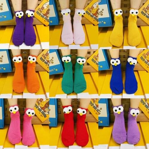 Japan Harajuku cute woman socks creative kawaii funny candy color 3D stereo big eye socks cartoon sweet girl socks